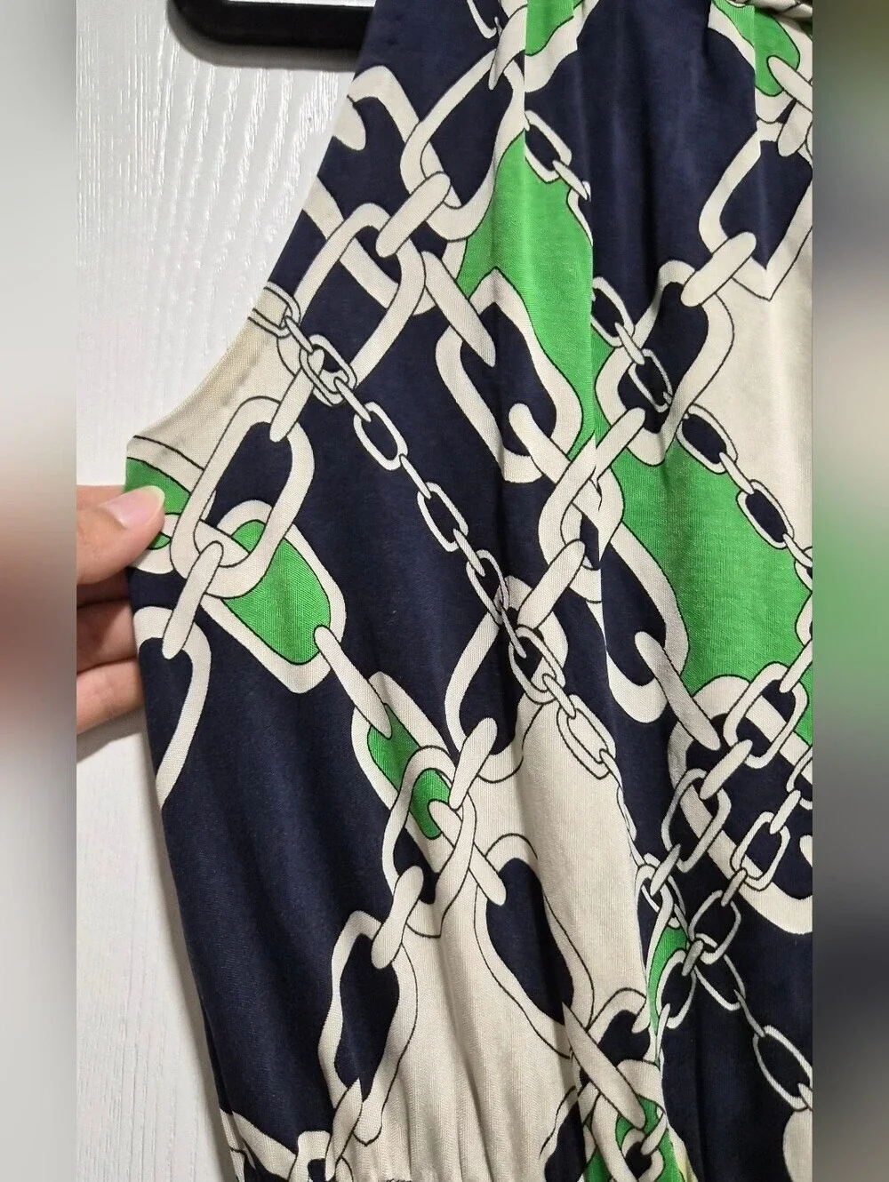 Tory Burch Chain Print 100% Silk Green Midi Dress Size Small